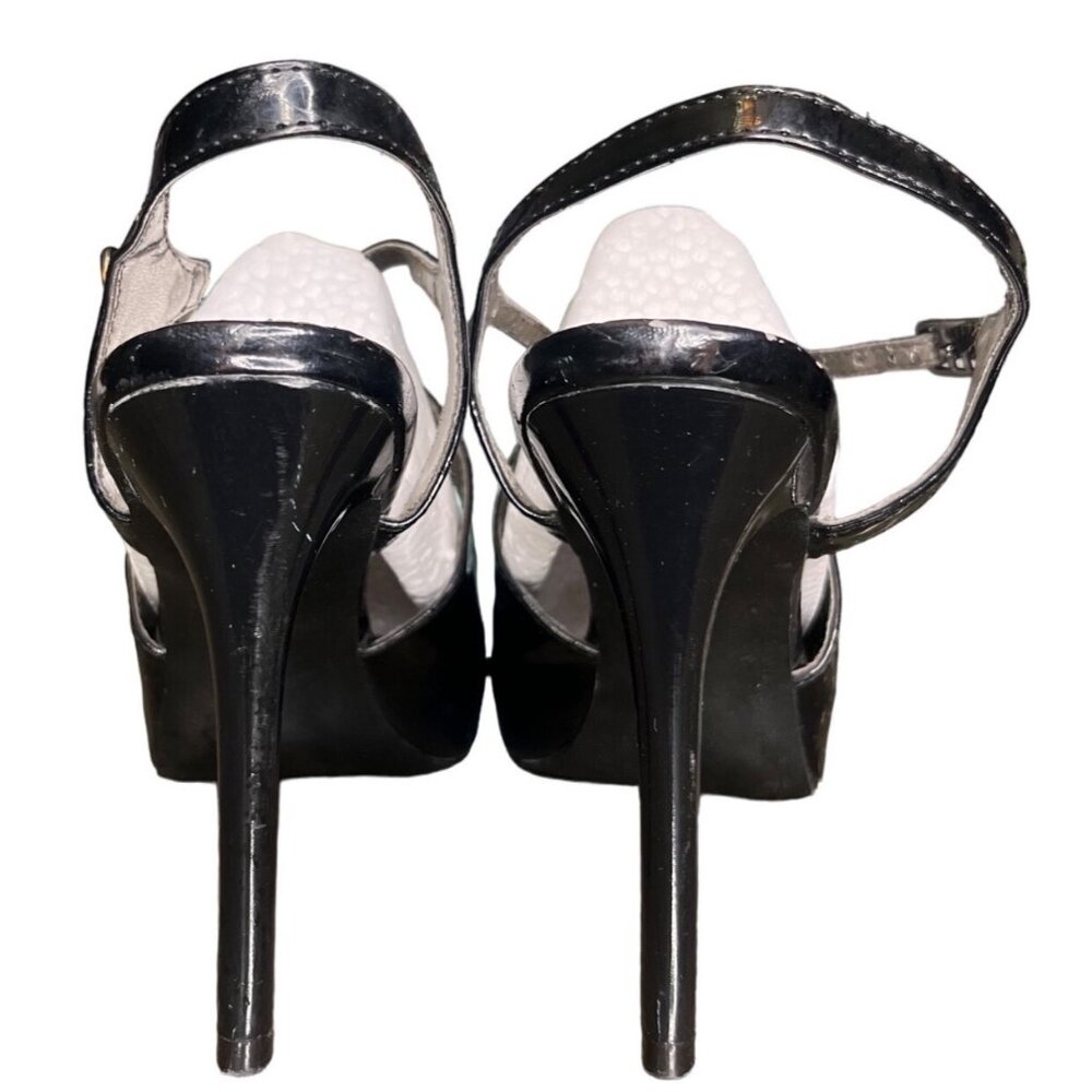 Sexy Wednesday 8M Carlos Black Patent Open-Toe Heels With Ankle Stiletto - Picture 5 of 12